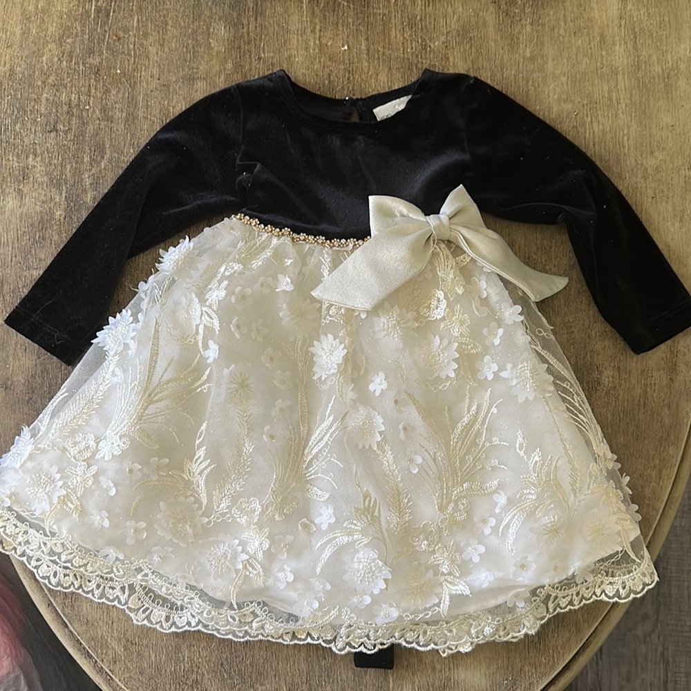 Rare editions dress with velvet top and lace/applique bottom.